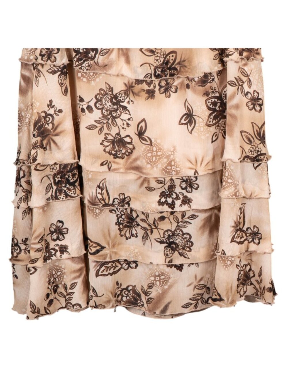 Floral Tiered Maxi Skirt 8 Womens Beige Brown Long Glitter Beaded Elastic Boho - Picture 3 of 6